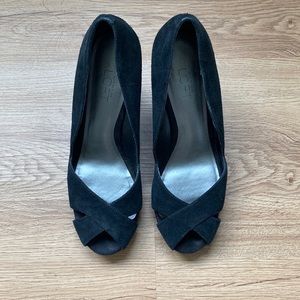Black peep toe wedge heels